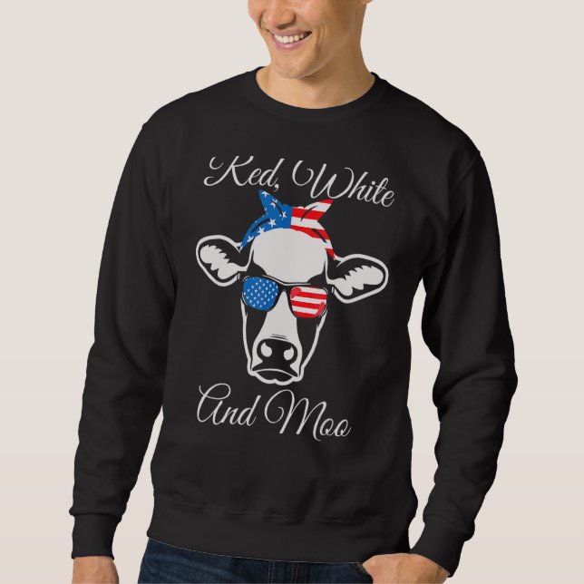 Moletom Red White e Moo American Flag Cow 4 de julho (Frente)