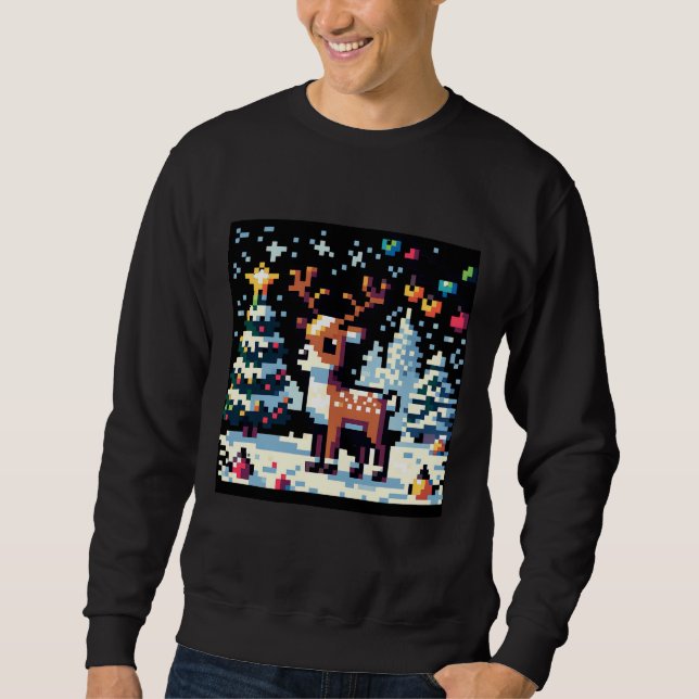 Moletom Reindeer de Natal Winter Wonderland Pixel Art (Frente)