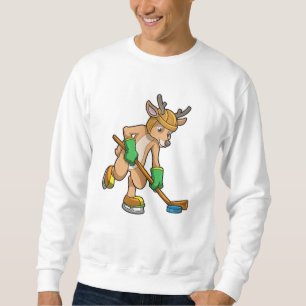 Moletom Reindeer no hóquei no gelo com bastão de hóquei no