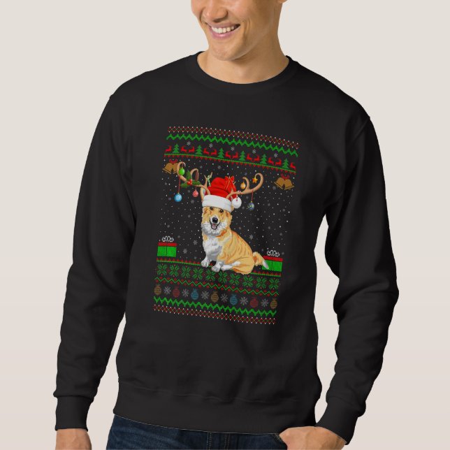 Moletom Reindeer Santa Hat Matching Ugly Welsh Corgi Chris (Frente)