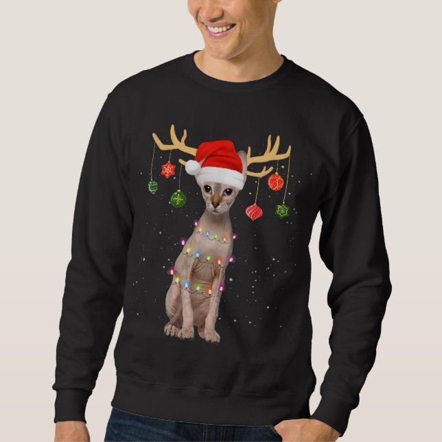 Moletom Reindeer Sphynx Cat Santa Hat Natal Light Xmas (Frente)
