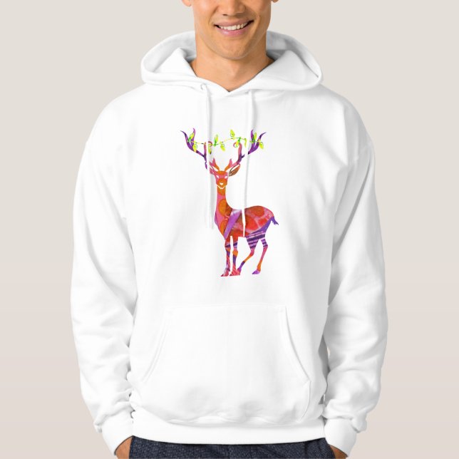 Moletom Reindeer tree lights mixed media collage art  (Frente)
