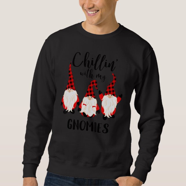 Moletom Relaxando Com Meus Gnomos Xmas Plaid Combinando Fa (Frente)