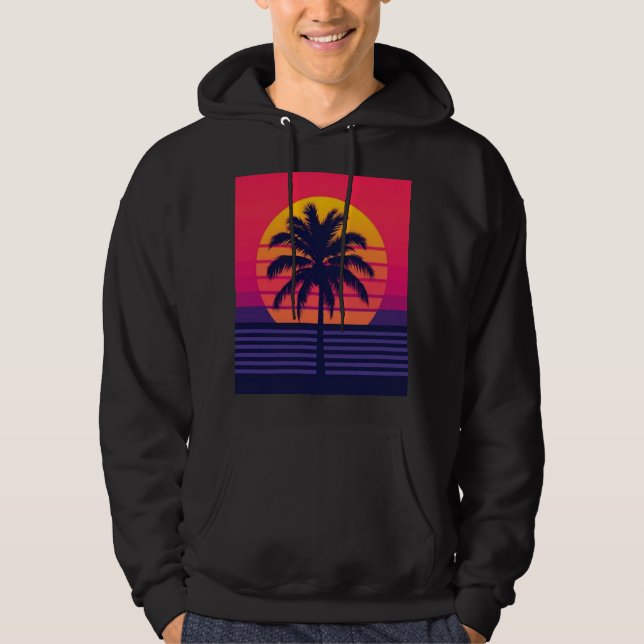 Moletom Retro 80s Sunset Palm Tree Synthwave Art (Frente)