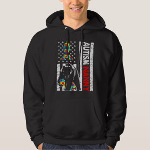Moletom Retro-Americano Flag Autism Nanny Bear Awarting Fa