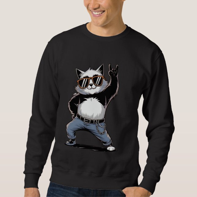 Moletom Retro Cat Rock n Roll Cat Lover Música (Frente)