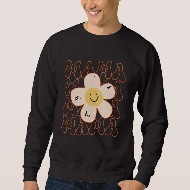 Moletom Retro Happy Face Mama Groovy Daisy Flower Smile Fa (Frente)