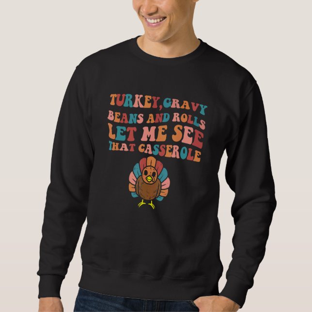 Moletom Retro Turkey Gravy Beans And Rolls Cute Thanksgivi (Frente)