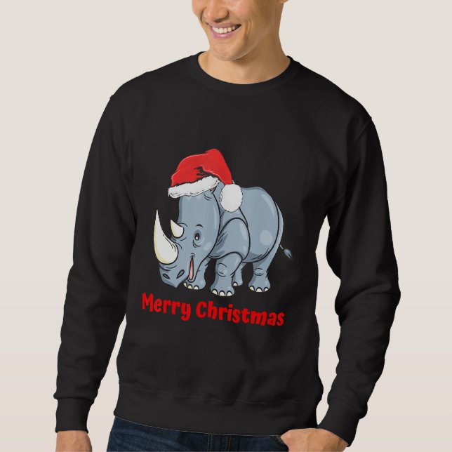 Moletom Rhino Santa Hat Merry Árvore de Natal Pajama Vacat (Frente)