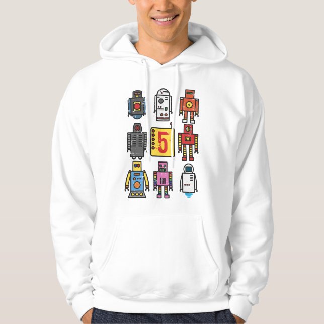 Moletom Robô 5º Aniversário - Robótica Retro com número fi (Frente)
