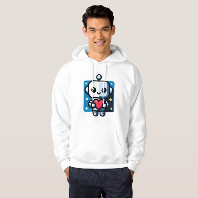 Moletom Robô Cute Segurando Coração - Adorável Amor e Tecn (Frente Completa)