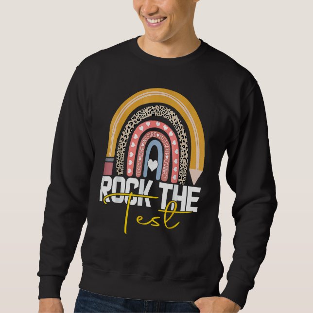 Moletom Rock The Test Teacher Day Testing Day Rainbow (Frente)