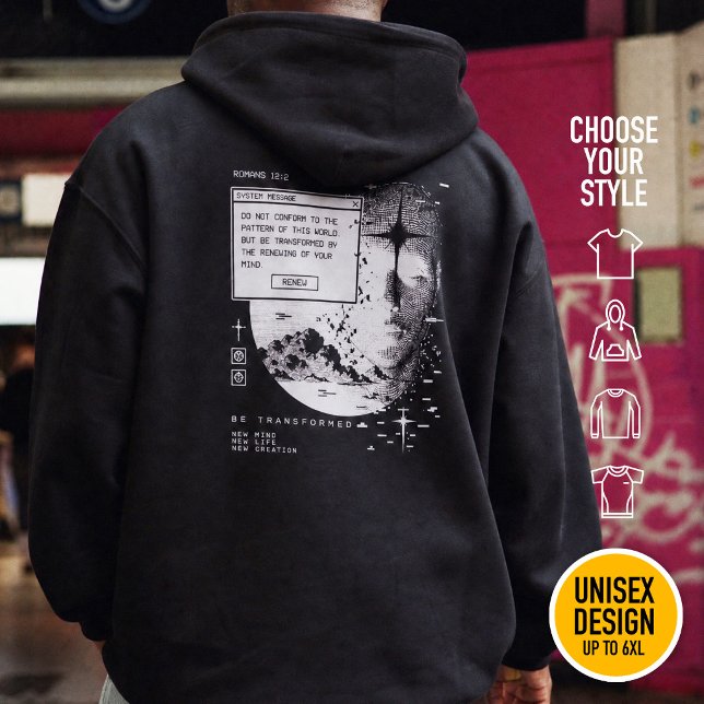 Moletom Romanos 12:2 Não se conforme Retrowave Cristã (Heavyweight Streetwear Christian T-Shirts & available oversize 3XL, 4XL, 5XL, 6XL. Choose your style)