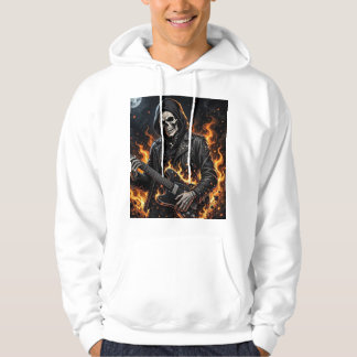 Moletom Roque Esqueleto Fogo Guitarra Escuro Streetwear Gó