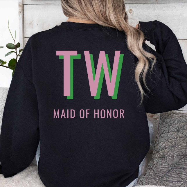 Moletom Rosa claro + Festa de casamento de Monograma Verde (Light Pink + Green Monogram Sweatshirt)