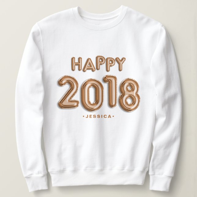 Moletom Rosa Gold Foil Balloons Happy 2018 Personalizado (Frente do Design)