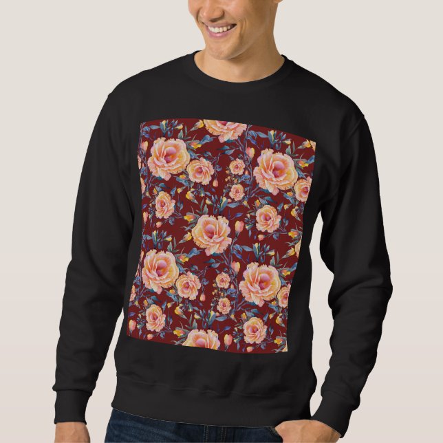 Moletom Rosas, sem costura, padrão de fundo vermelho (Frente)