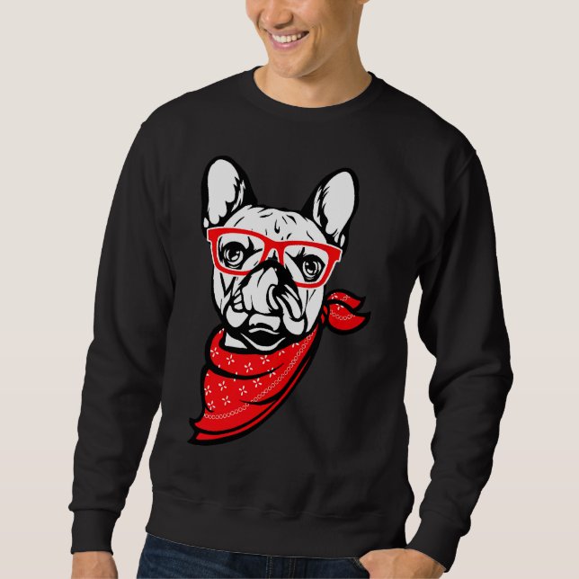 Moletom Rosto de Buldogue Francês com Óculos (Frente)