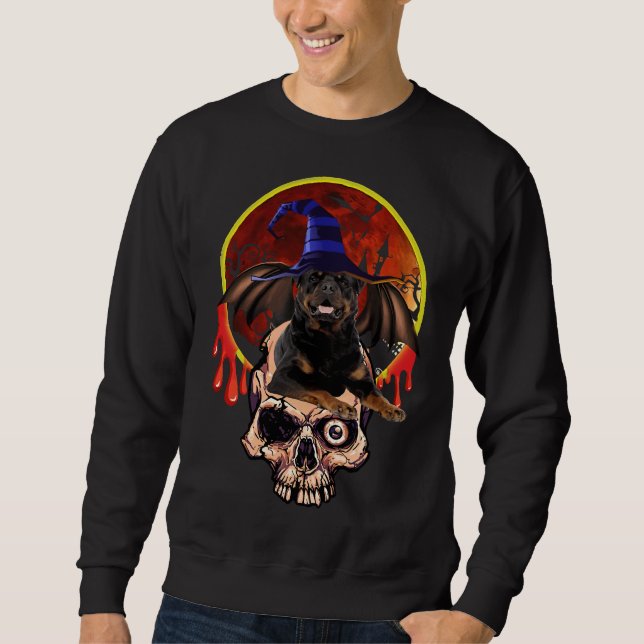 Moletom Rottweiler Halloween Com Pele E Testemunha De Asas (Frente)