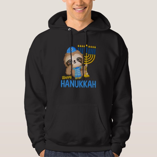 Moletom Roupas de dormir de Hanukkah Sloth Menorah para me (Frente)