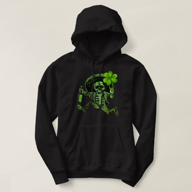 Moletom Rua Patrick Day Skeleton Bebendo Wine Clover Shame (Frente do Design)