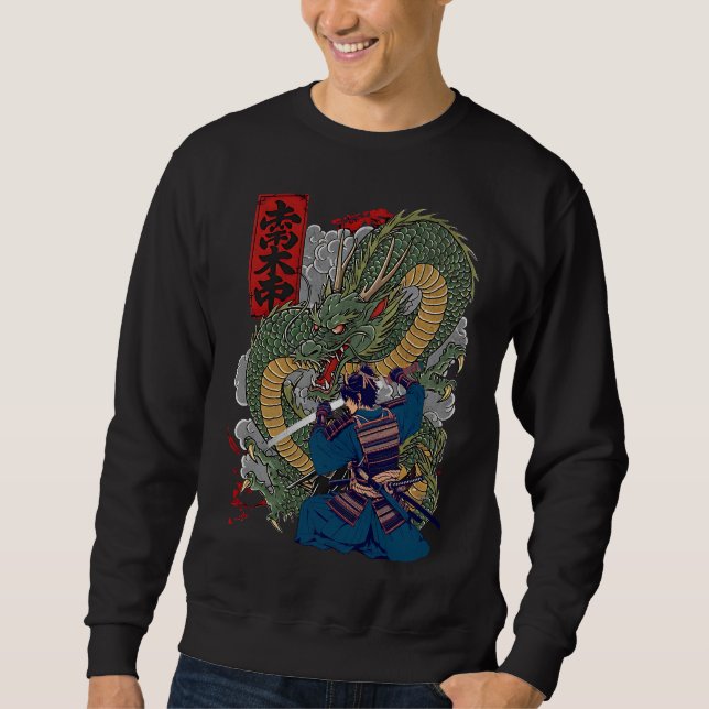 Moletom Samurai Warrior Enfrentando Dragão Feroz Arte Japo (Frente)