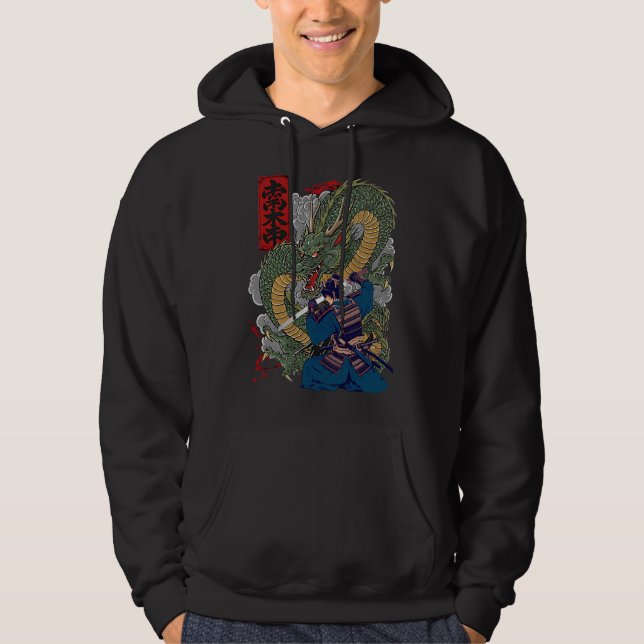 Moletom Samurai Warrior Enfrentando Dragão Feroz Arte Japo (Frente)