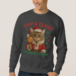 Moletom Santa Claws is Coming to Town Cat T-Shirt