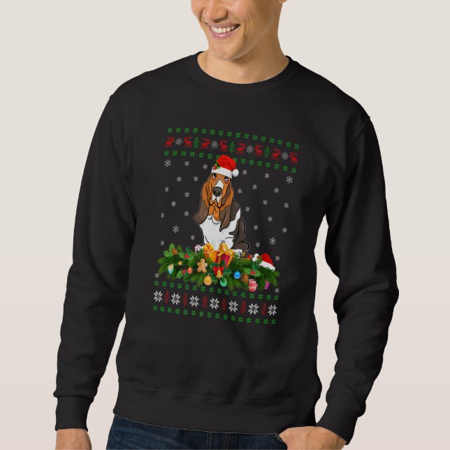 Moletom Santa Hat Xmas Lighting Ugly Basset Hound Christma (Frente)