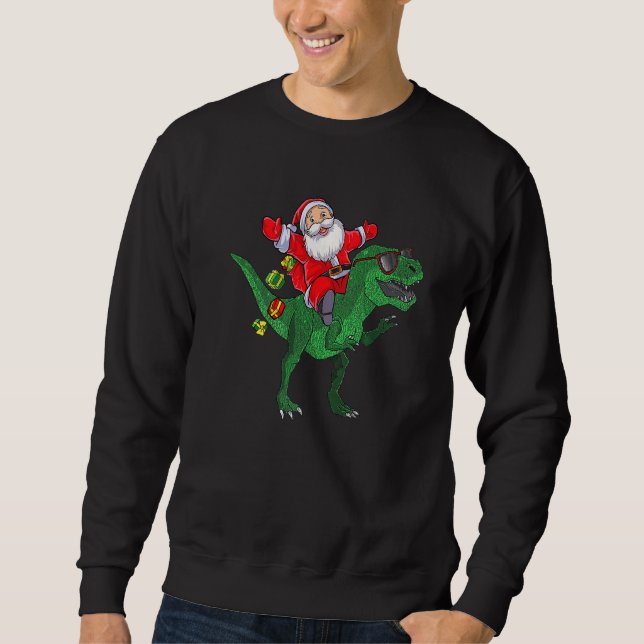 Moletom Santa Riding Dinosaur rex Christmas Boys Men Xmas  (Frente)