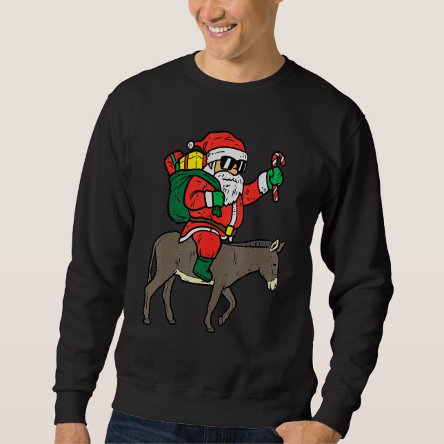 Moletom Santa Riding Donkey  Animal Christmas Xmas Men Wom (Frente)