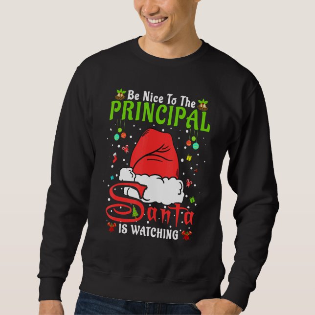 Moletom Santa Xmas Pajamas Be Nice To The Principal Christ (Frente)