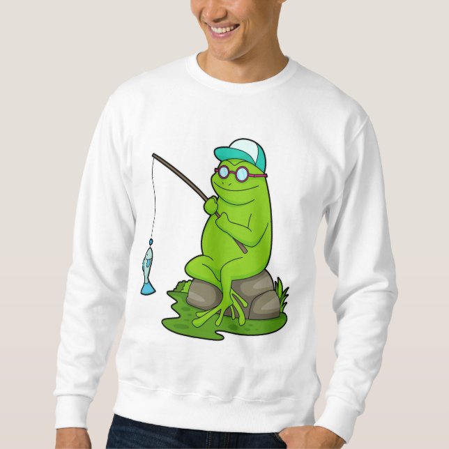 Moletom Sapo como pescador com cana de pesca e peixe (Frente)