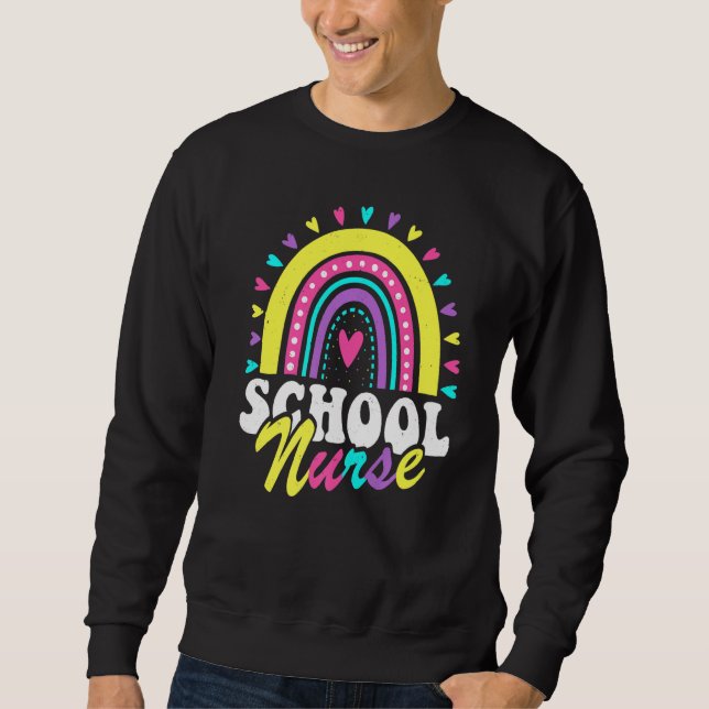 Moletom School Nurse Rainbow Back To School Women Cute Nur (Frente)