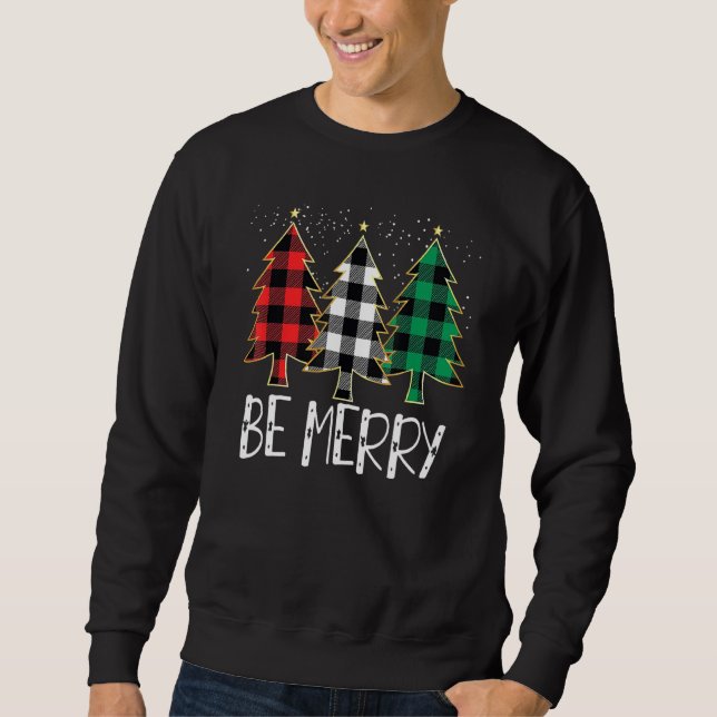 Moletom Seja Feliz Natal Árvore Buffalo Xadrez Matriz Fami (Frente)