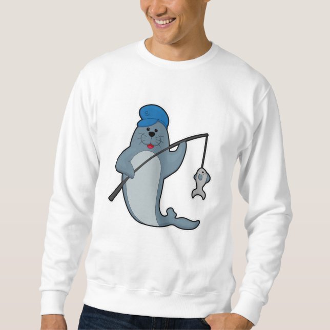 Moletom Selo na pesca com vara de pesca e peixe (Frente)