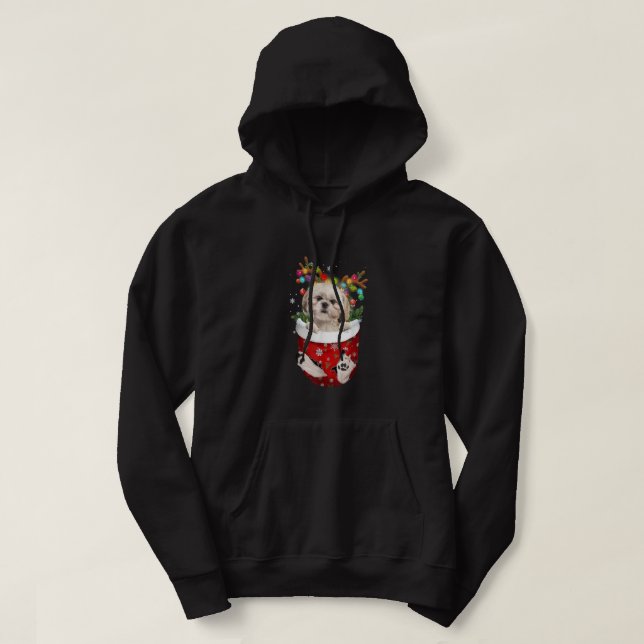 Moletom Shih Tzu Reindeer No Bolso Cachorro De Natal Amant (Frente do Design)
