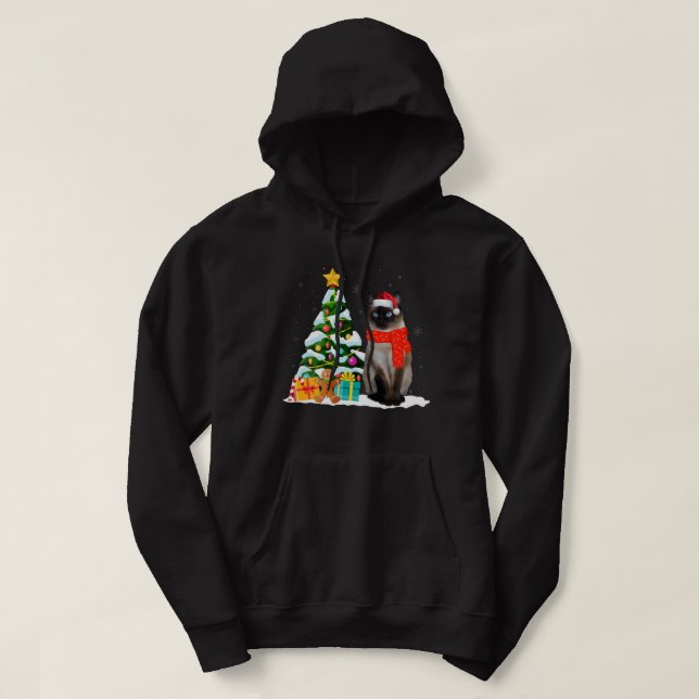 Moletom Siamese Cat Santa Hat Xmas Ugly Christmas (Frente do Design)