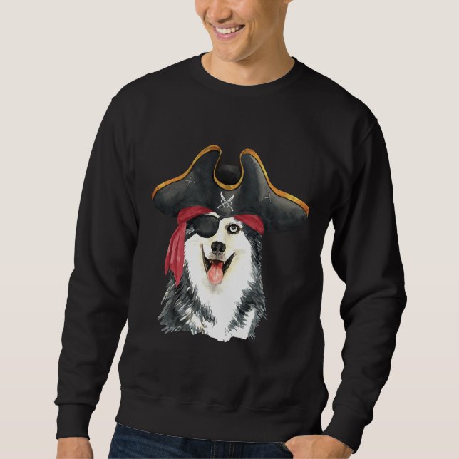 Moletom Siberian Husky Pirate Mão Desenhada (Frente)