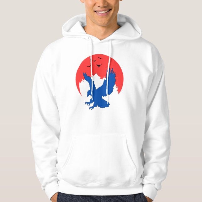 Moletom Silhueta de águia azul com lua vermelha e beije vo (Frente)