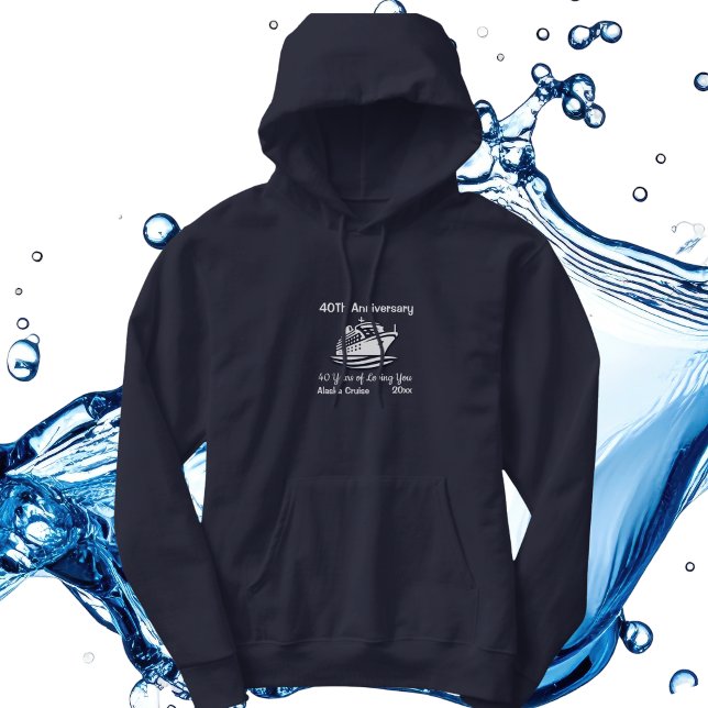 Moletom Simples Cruzeiro de 40º Aniversário no Alasca Pers (Elegant Cruise Alaska 40th anniversary hoodie, personalize, edit the wording)