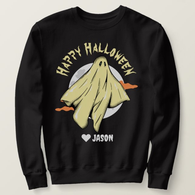 Moletom Simples Feliz Fantasma Louco de Halloween (Frente do Design)