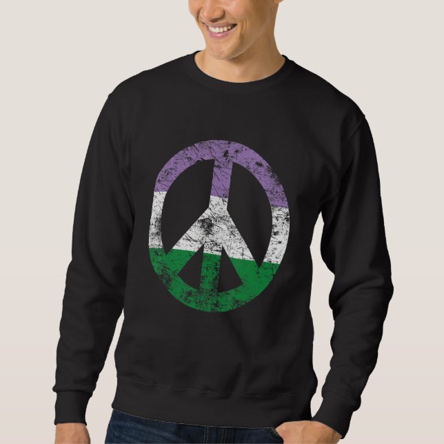 Moletom Sinal de Peça de Orgulho Genderqueer Bandeira Vint (Frente)