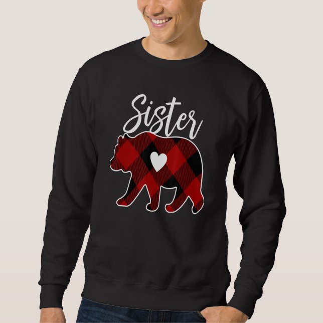 Moletom Sister Bear Christmas Buffalo Plaid Red White & Bl (Frente)