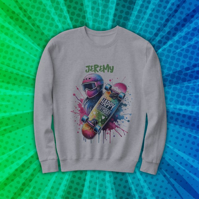 Moletom Skateboard Skater Feliz Aniversário Cinza Monogram (Criador carregado)