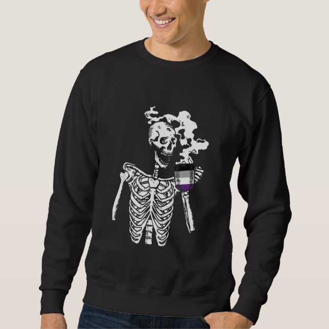 Moletom Skeleton Bebendo Café Orgulho Asexual Skull Lgbt (Frente)