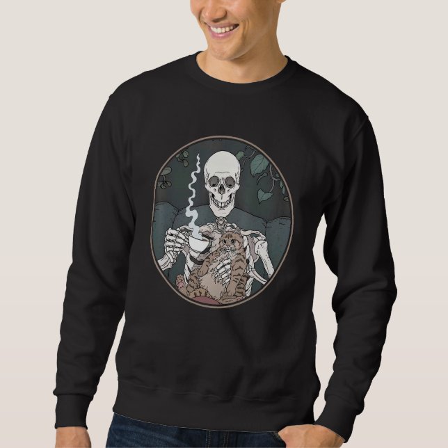 Moletom Skeleton Coffee And Cat  Halloween Cat (Frente)