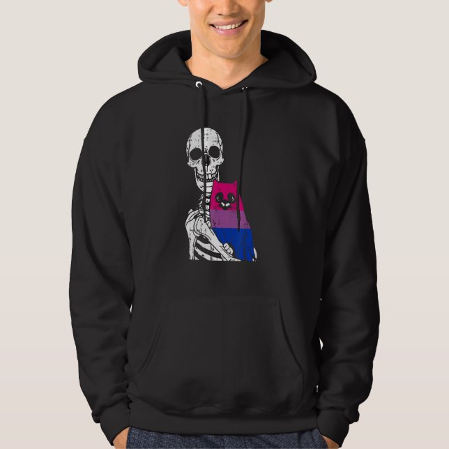 Moletom Skeleton Holding A Cat Bisexual LGBT-Q Pride Rainb (Frente)