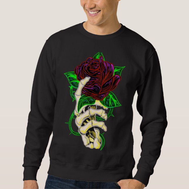Moletom Skeleton Mão Segurando Tatuagem de Rosa (Frente)