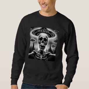 Moletom Skeleton OVNI Halloween Alienígena Abdução Skeleto